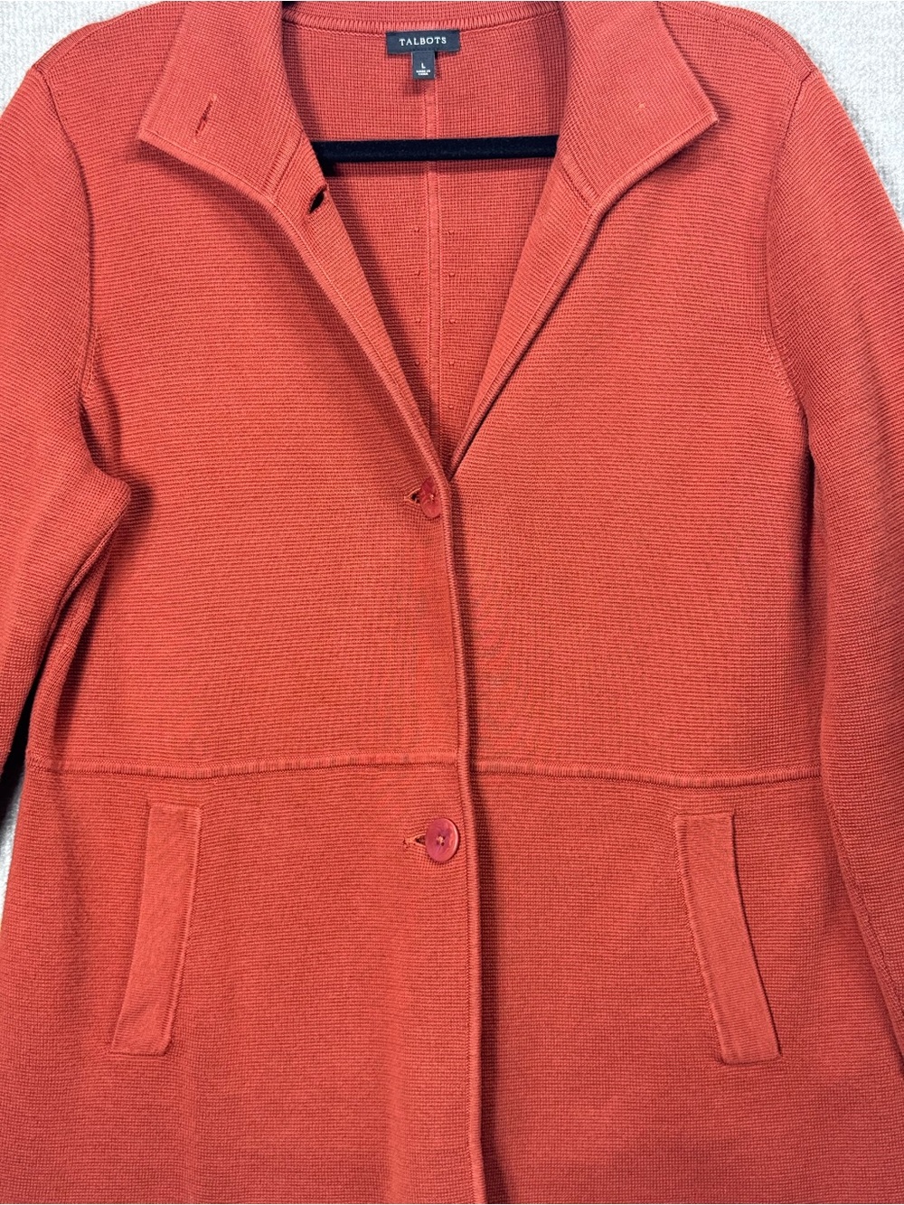 Talbots Knit Blazer Jacket Rust Terracotta Notched Lapel 2 Button Women’s Large - Picture 3 of 9